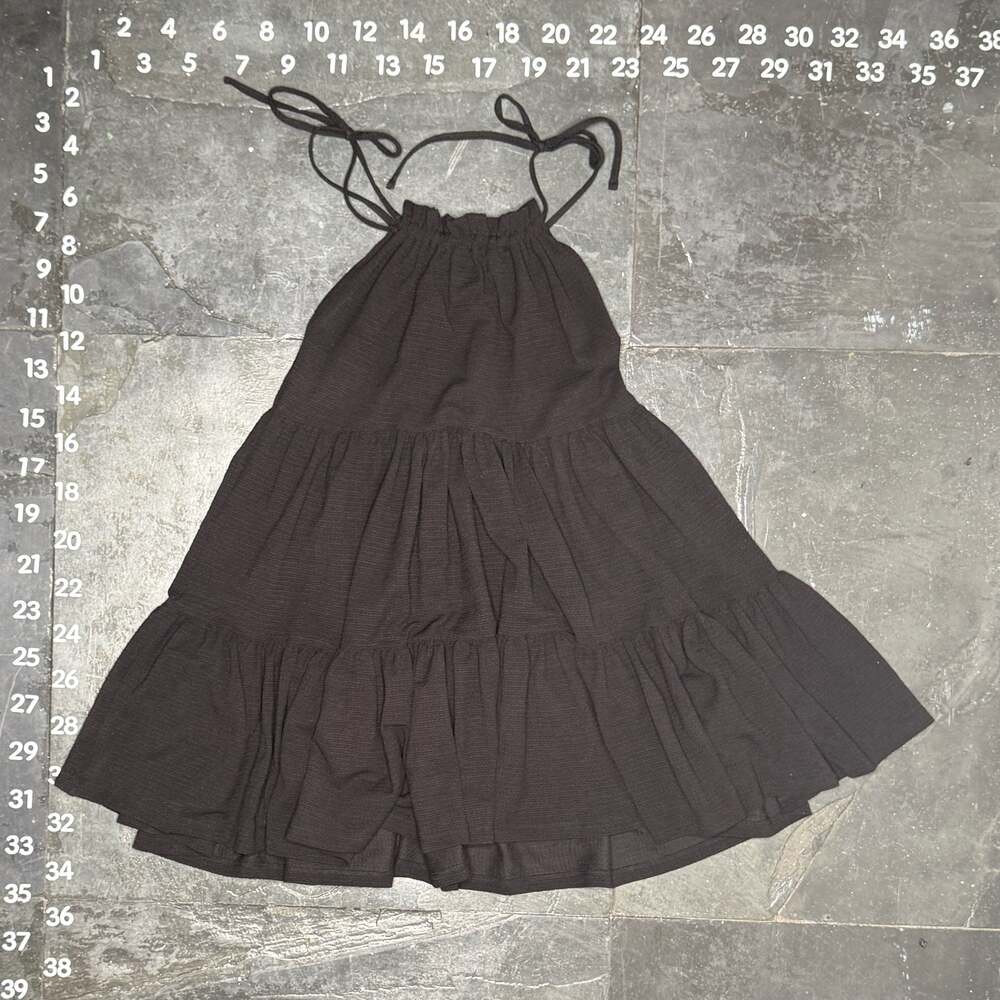 H&M Black Crinkled Tiered Halter Neck Mini Dress